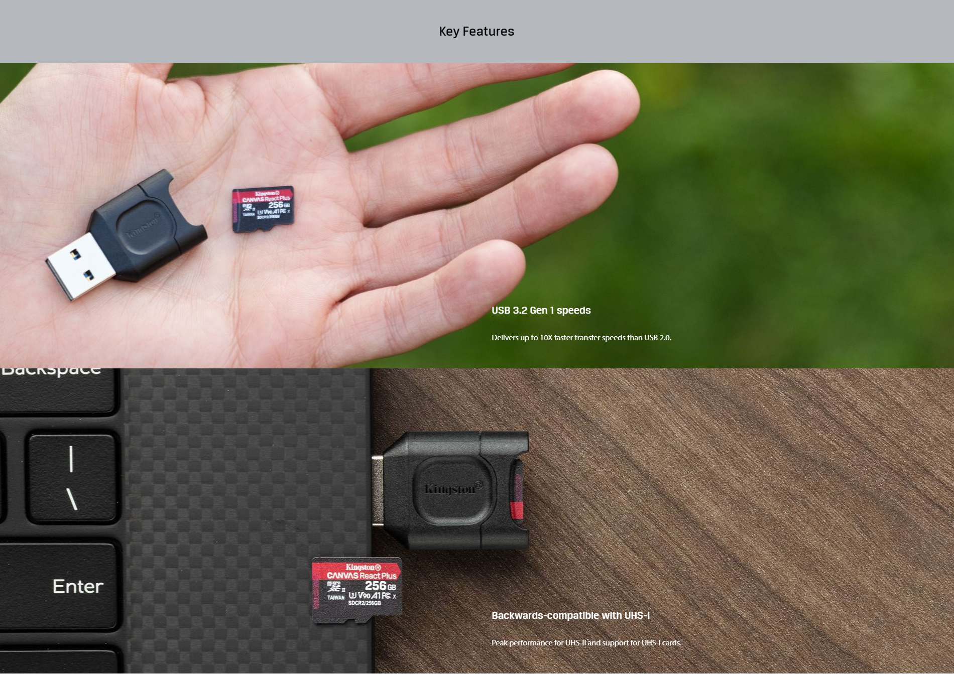 A large marketing image providing additional information about the product Kingston MobileLite Plus MicroSD Card Reader - Additional alt info not provided